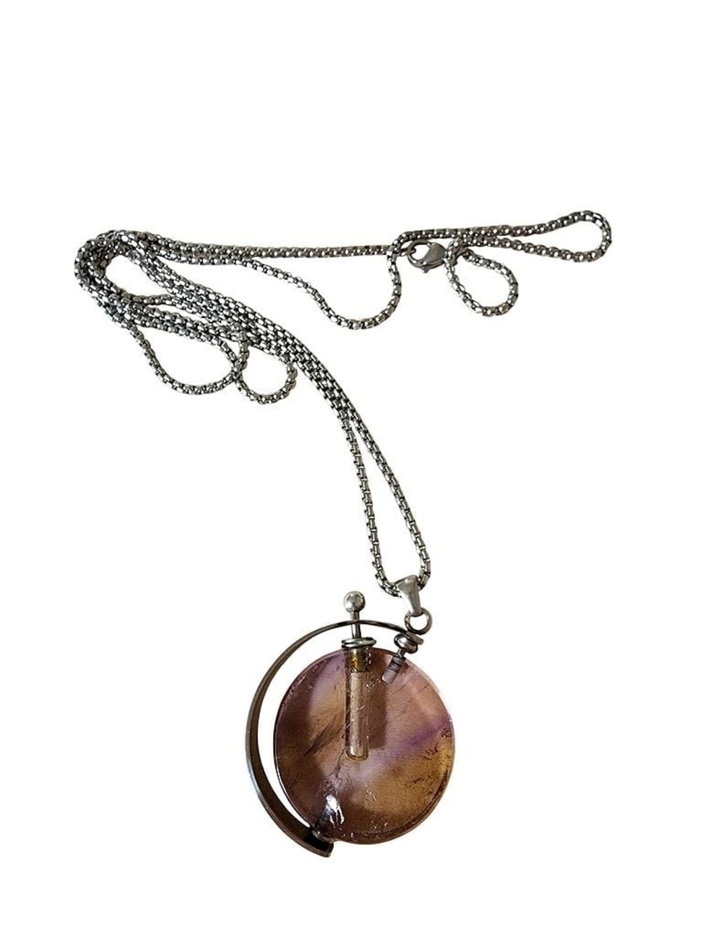 YGLINE Natural Gemstones Perfume Bottle Pendant Long Necklace (Amethyst-Silver)